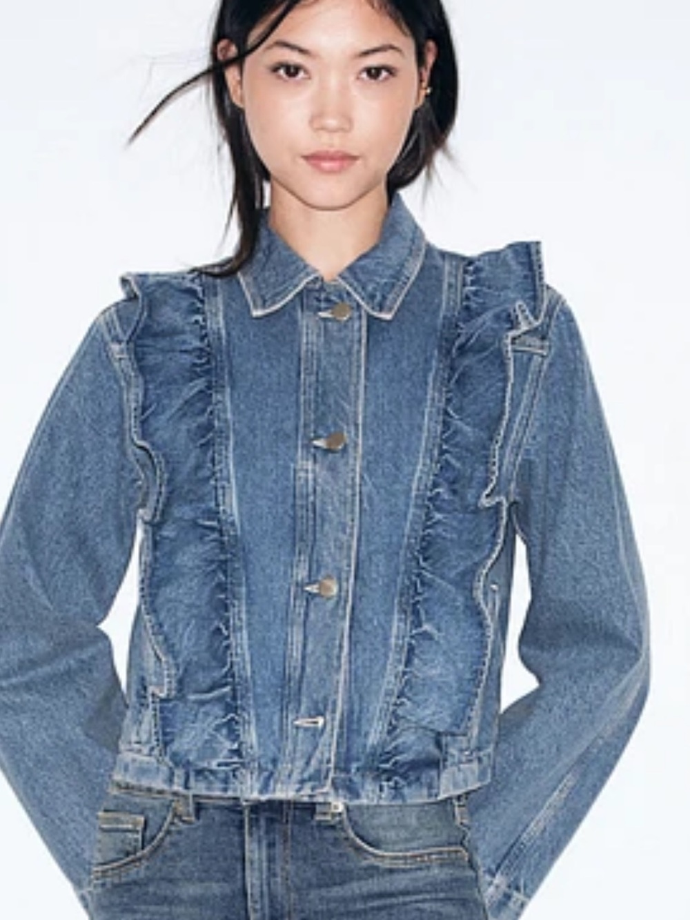 Divided Blue Denim Ruffle-Trim Jean Jacket